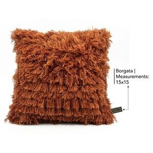 Borgata Beaded Shaggy Fringe Throw Pillow Copper Maroon Burgundy 15x15 Square